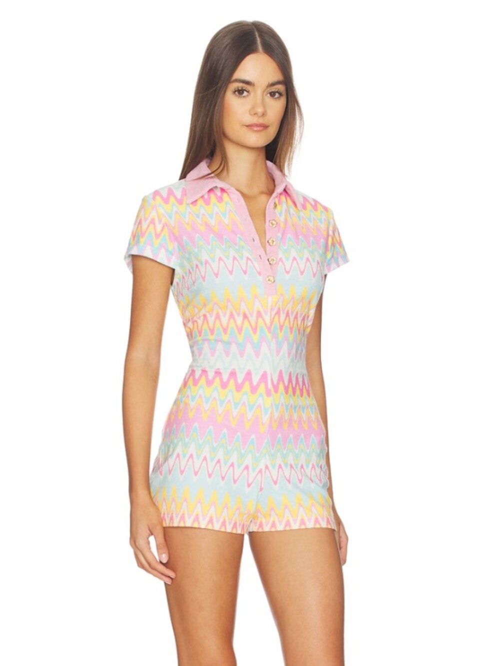Kulani Kinis Terrycloth Romper Cover Up Pink Blue Yellow Zig Zag NWT - Small